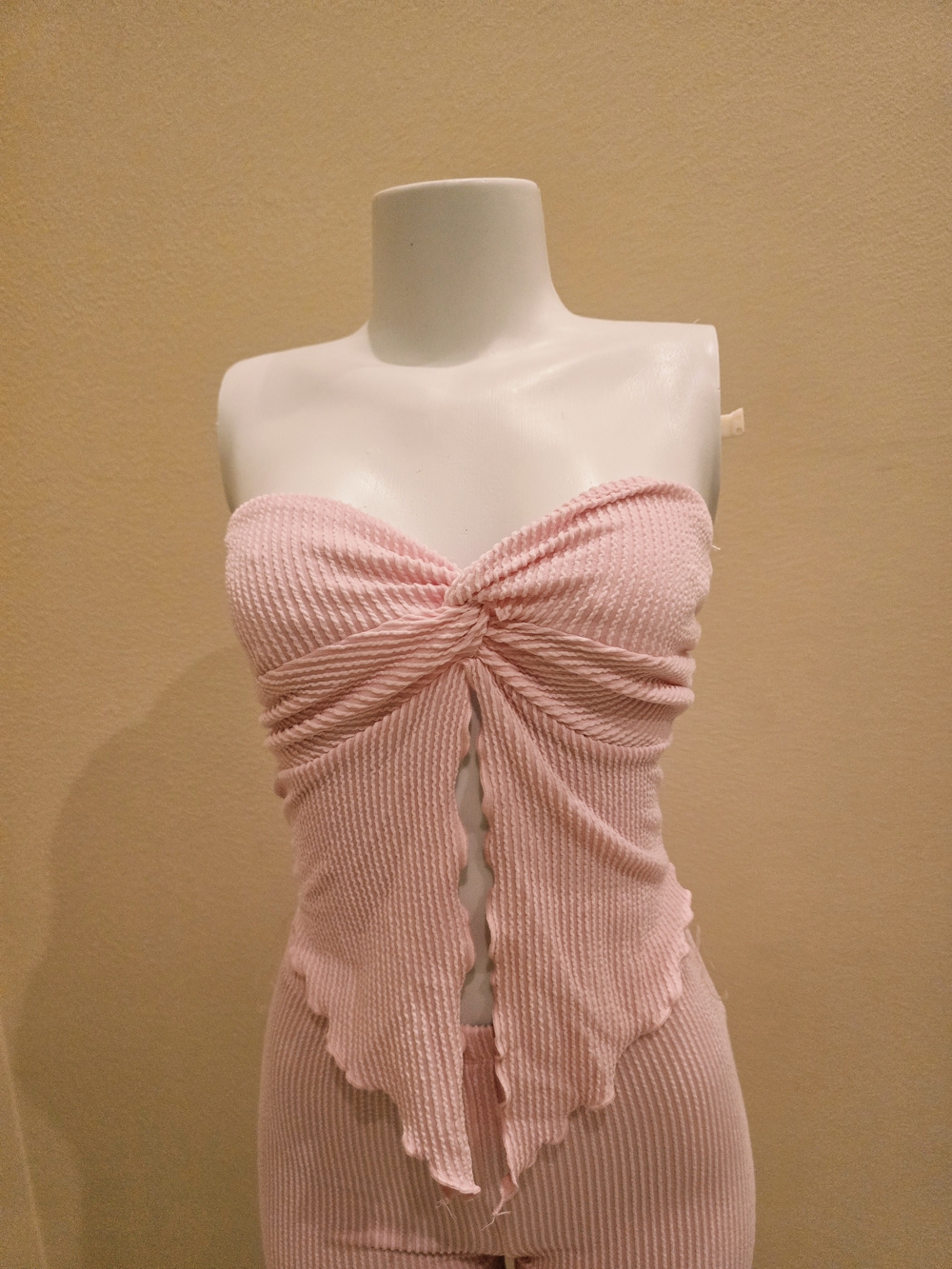 Pink Ribbed Strapless Jumpsuit - Picture 2 of 9